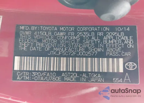 2015 Scion Tc from USA, damaged, VIN JTKJF5C72FJ002577